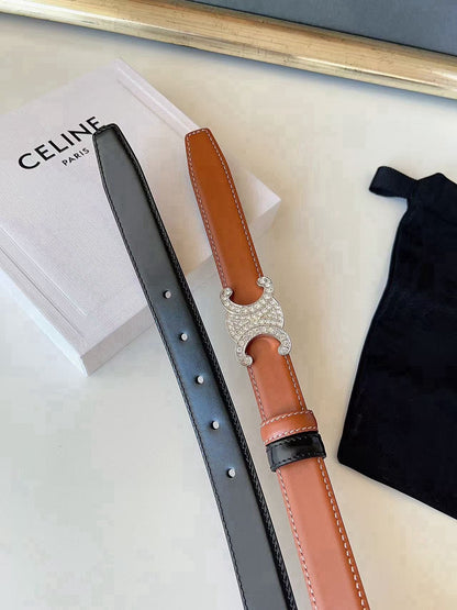 CELINE 26S BELT 25 MM IN BLACK AND BROWN CALFSKIN 636402