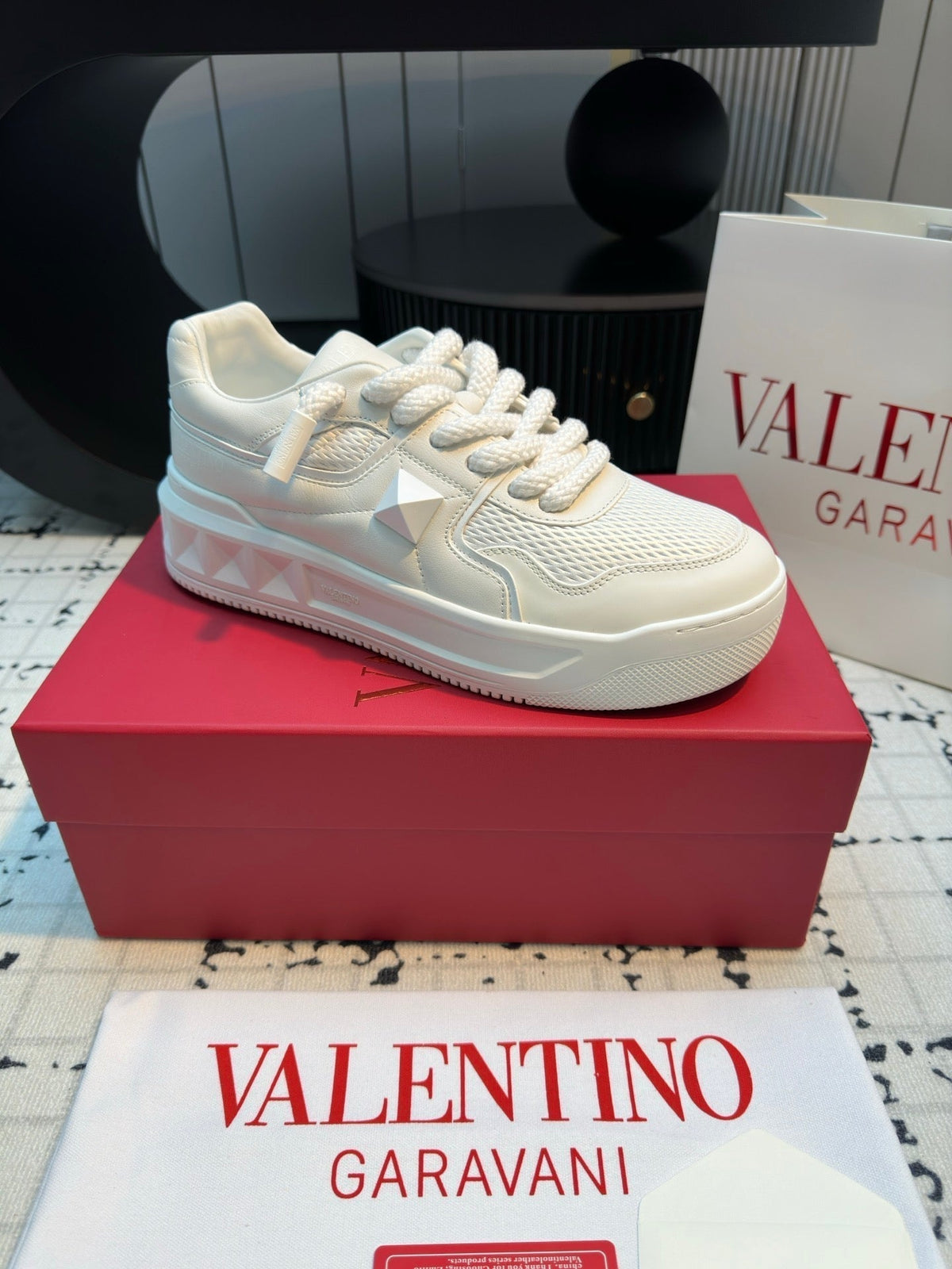 One Stud Xl Trainer In White Nappa Leather And Mesh Fabric 824990