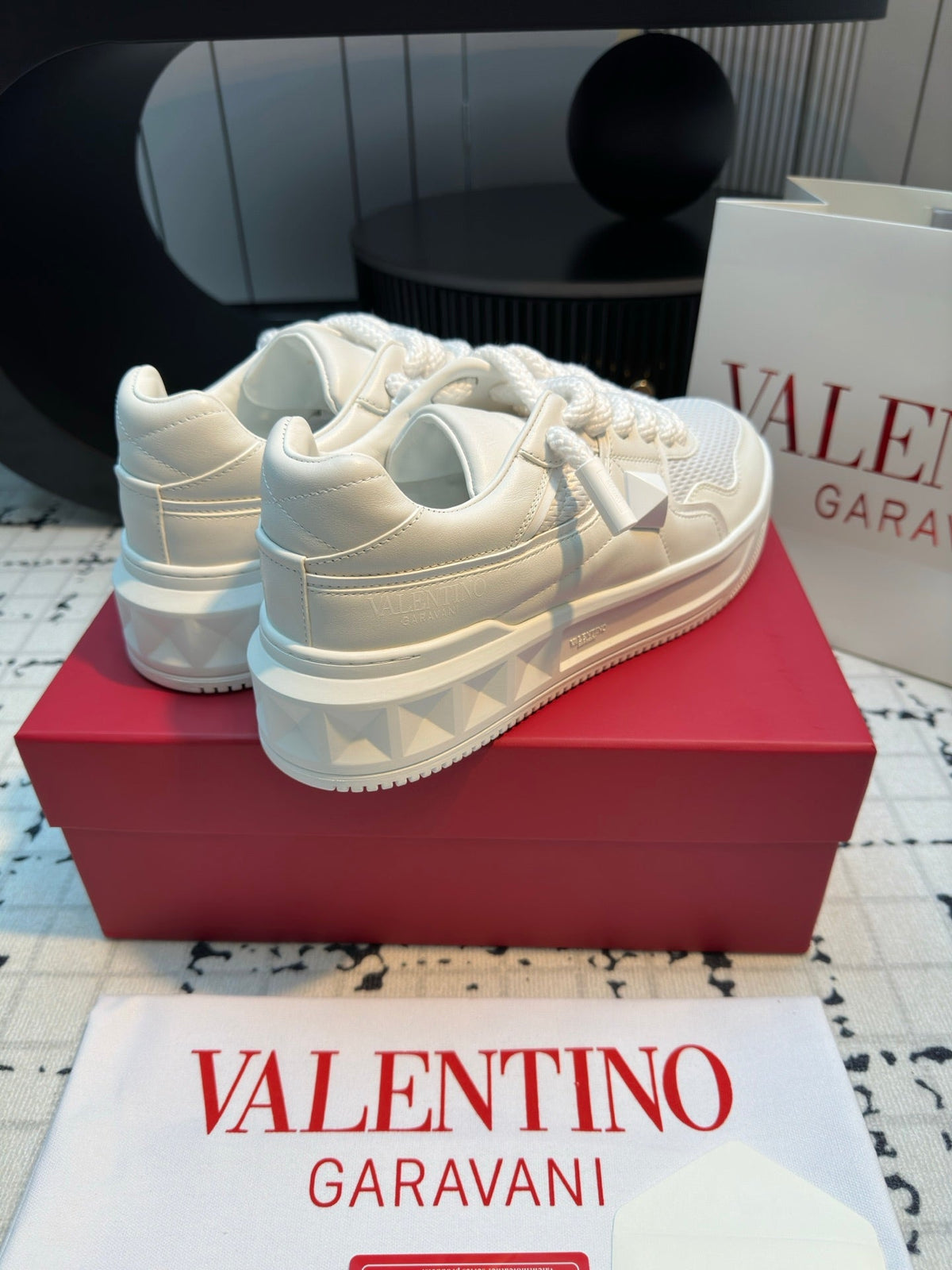 One Stud Xl Trainer In White Nappa Leather And Mesh Fabric 824990