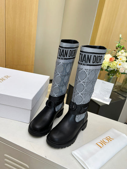 D-Major Boot In Grey Mix Black Denim Fabric And Lambskin 107717