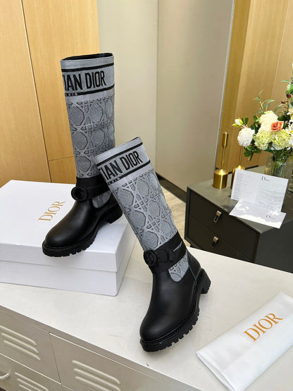 D-Major Boot In Grey Mix Black Denim Fabric And Lambskin 107717