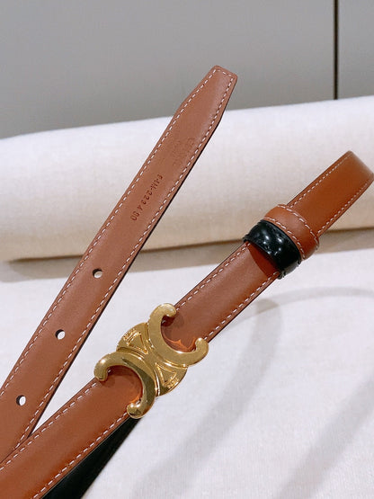 CELINE 26S REVERSIBLE BELT 18 MM IN BLACK AND BROWN CALFSKIN 656089