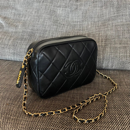 Chanel 2026 Quilted CC Diamond Camera Bag 23cm Black Calfskin