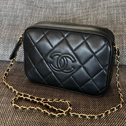Chanel 2026 Quilted CC Diamond Camera Bag 23cm Black Calfskin