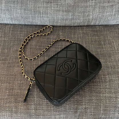 Chanel 2026 Quilted CC Diamond Camera Bag 23cm Black Calfskin