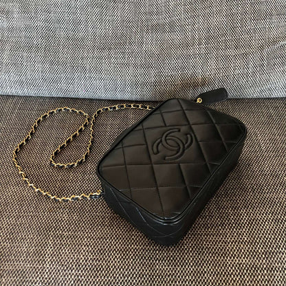 Chanel 2026 Quilted CC Diamond Camera Bag 23cm Black Calfskin