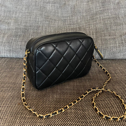 Chanel 2026 Quilted CC Diamond Camera Bag 23cm Black Calfskin