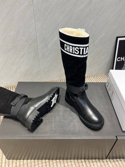 Dior 2025 Boot Black White Suede Cowhide Fur 502075