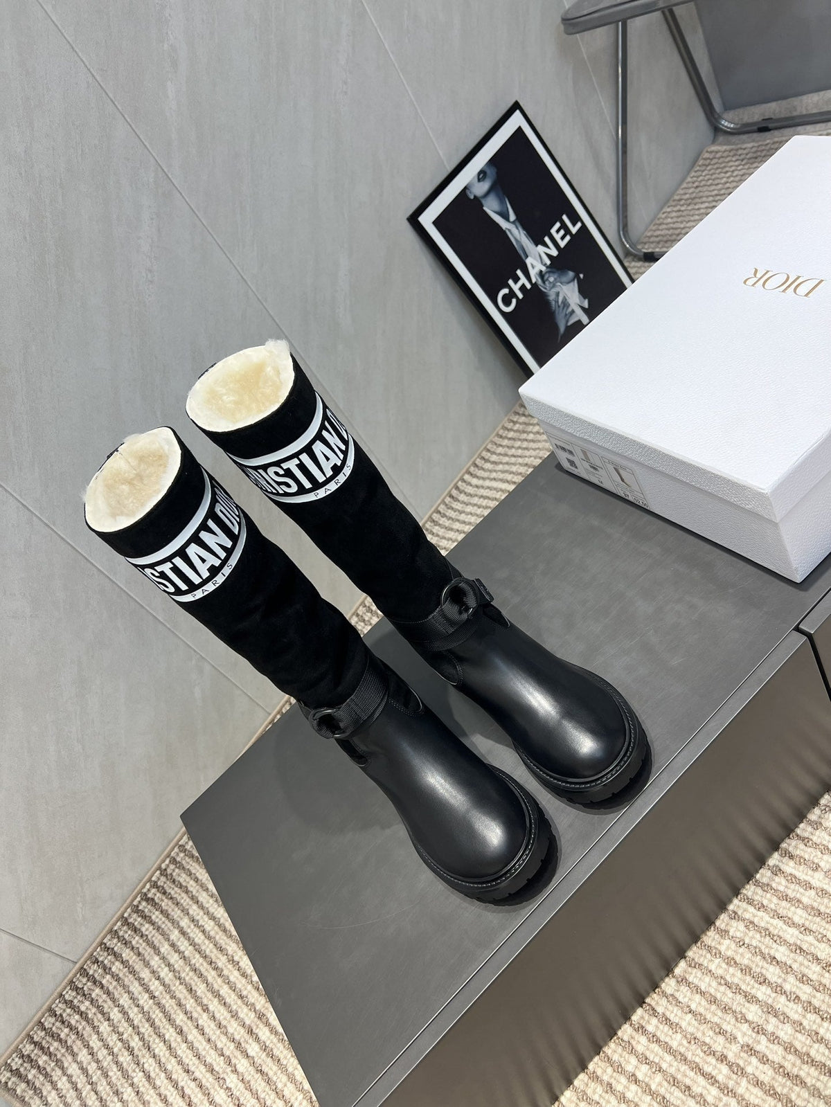 Dior 2025 Boot Black White Suede Cowhide Fur 502075