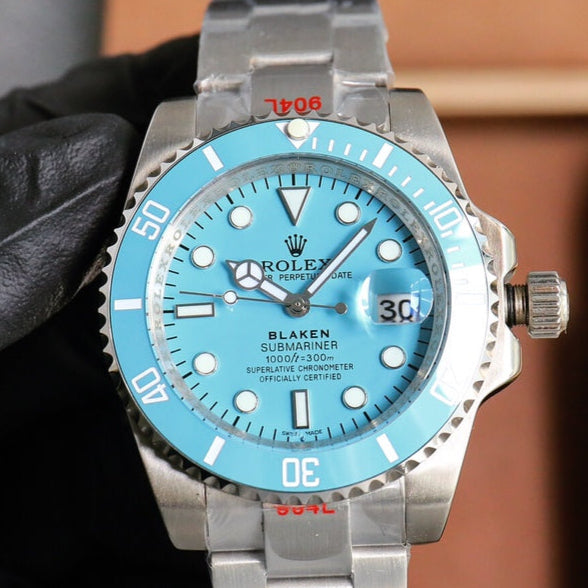 Rolex Blaken Submariner 40mm Silver Blue Stainless Steel