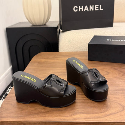 CC 26s Wedge Sandals 95 Mm In Black Calfskin Style 1