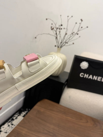CC Dad Mules White Pink Brown Calfskin 850577