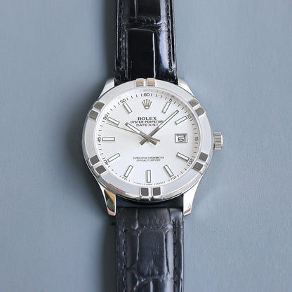 Rolex 25 Datejust 40mm Black White Calfskin Belt