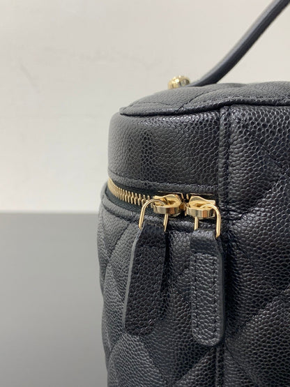 Chanel 2026 Vanity Pouch 21cm Black Caviar Quilted