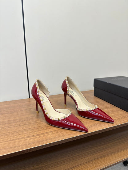 Valentino Red Rockstud D'Orsay Pumps 95mm Cowhide 989893