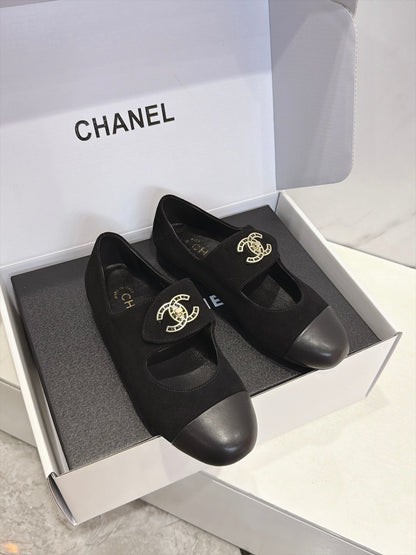 CC 26s Round Toe Mary Jane Shoes Black Suede 937759