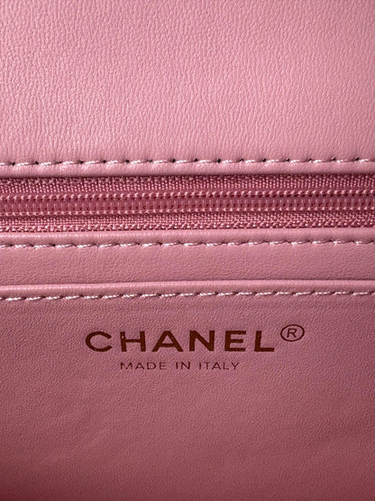 24c mini flap bag 20cm with top handle pink calfskin silver hardware