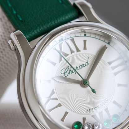 Happy Diamond 33mm Green Silver White Dial