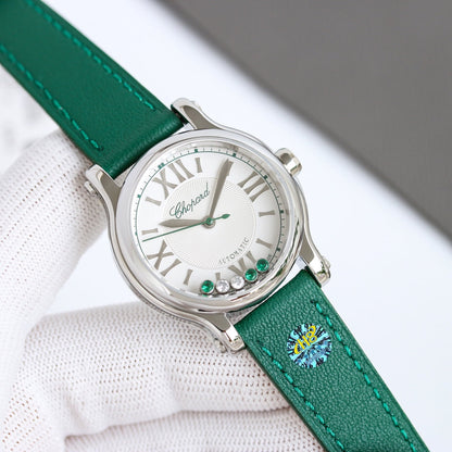 Happy Diamond 33mm Green Silver White Dial