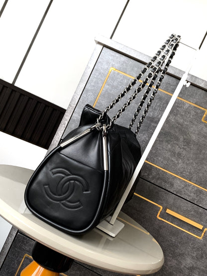 CC Vintage Hobo Bag 40cm Black Lambskin Silver Hardware