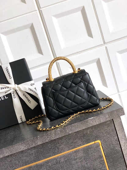 Chanel 2026 Quilted Coco Handle Flap Bag 14cm Black Calfskin