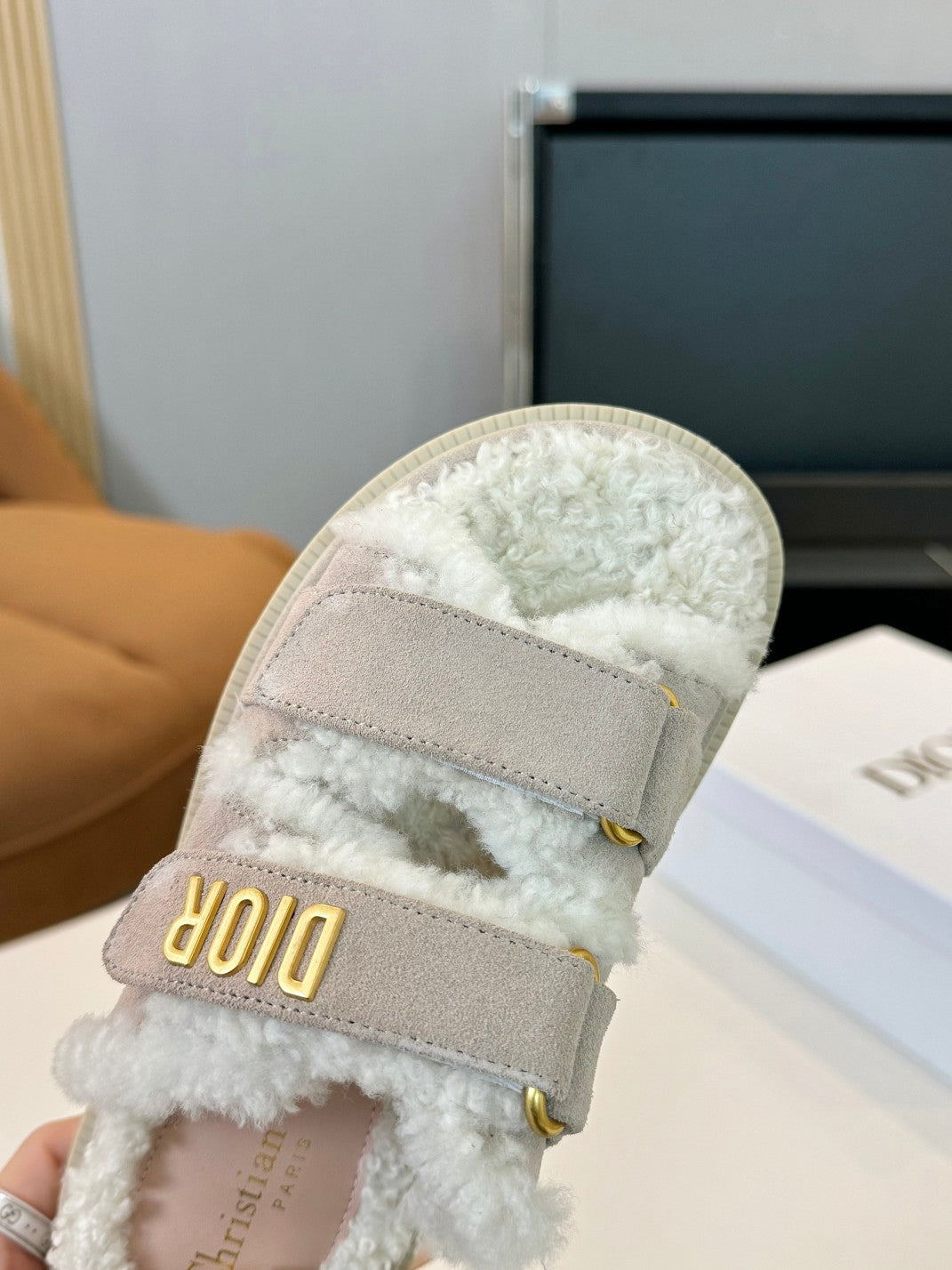 CD Dioract Slide Grey Suede And Fleece Lining