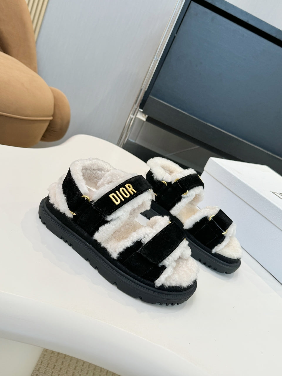 CD Dioract Sandal Black Suede Wool 529377