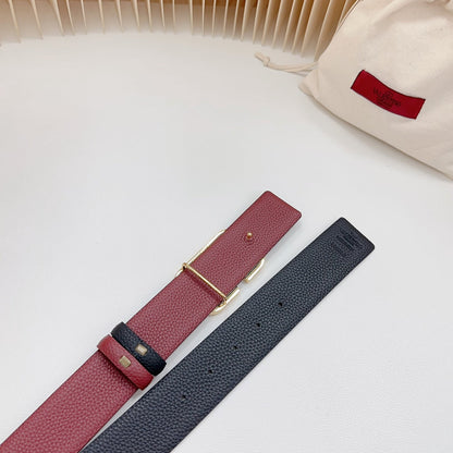 Vlogo Wine Gold Buckle Belt 40mm Wine Black Leather