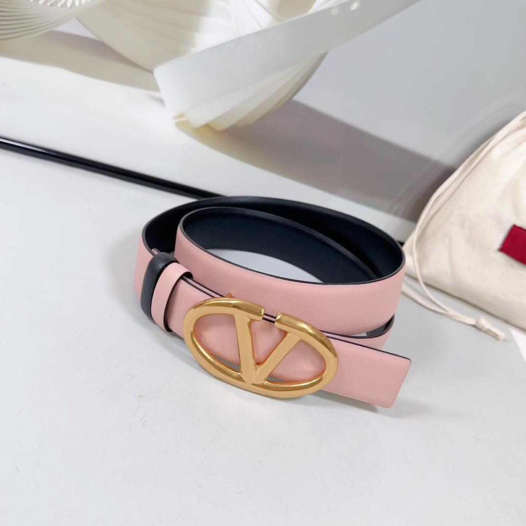 The Bold Edition Reversible Belt 30mm Light Pink Black Calfskin Gold Buckle