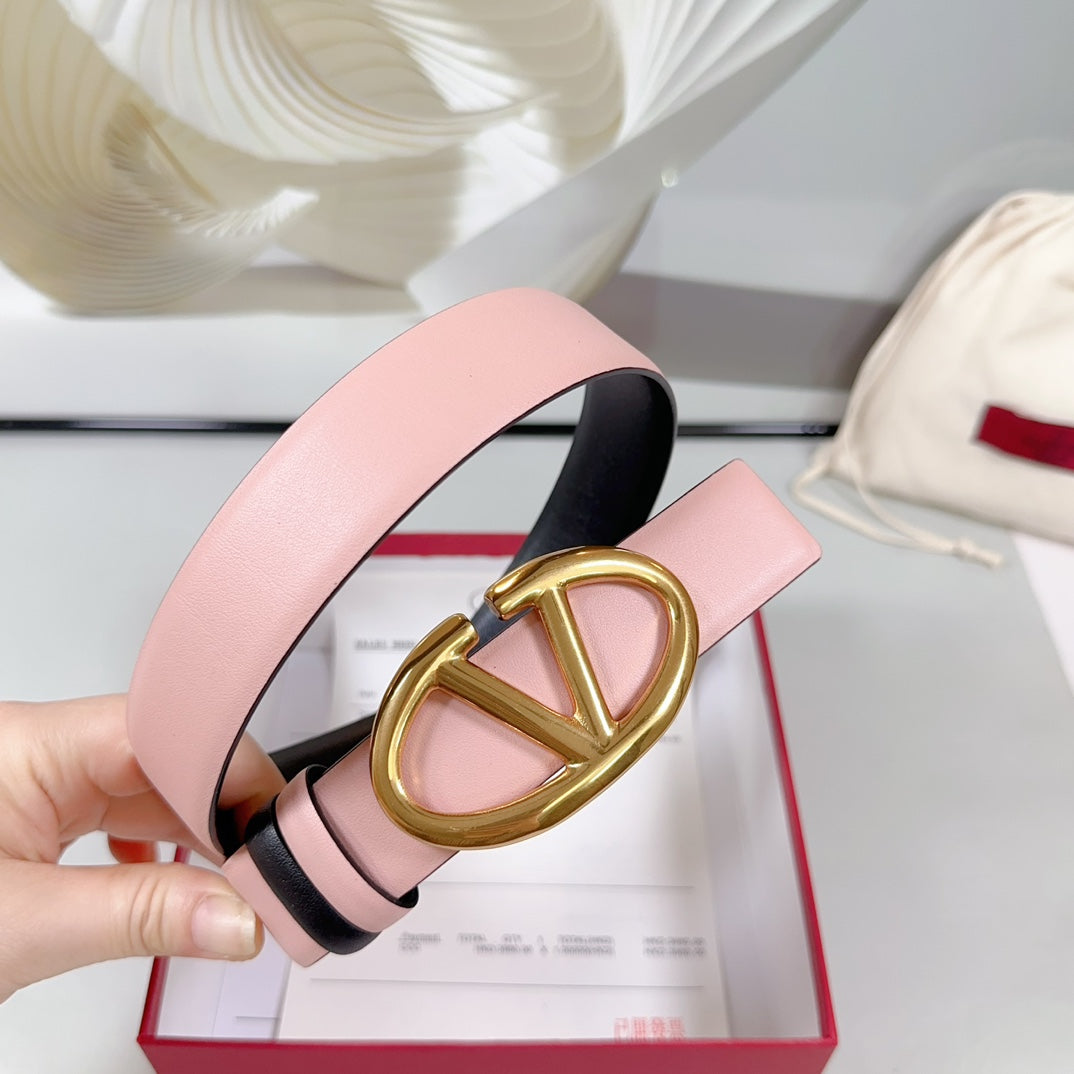 The Bold Edition Reversible Belt 30mm Light Pink Black Calfskin Gold Buckle