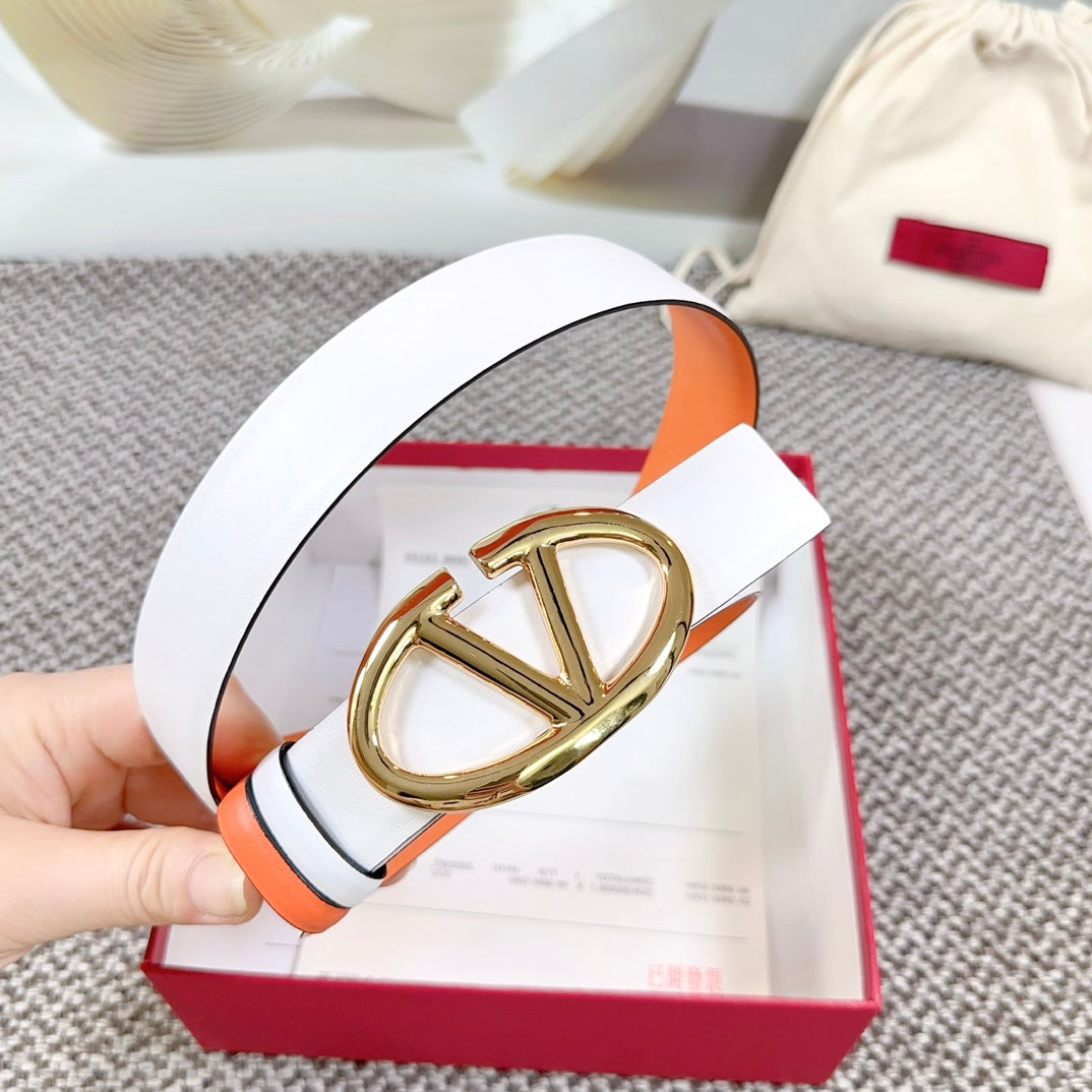 The Bold Edition Reversible Belt 30mm White Brown Calfskin Gold Buckle