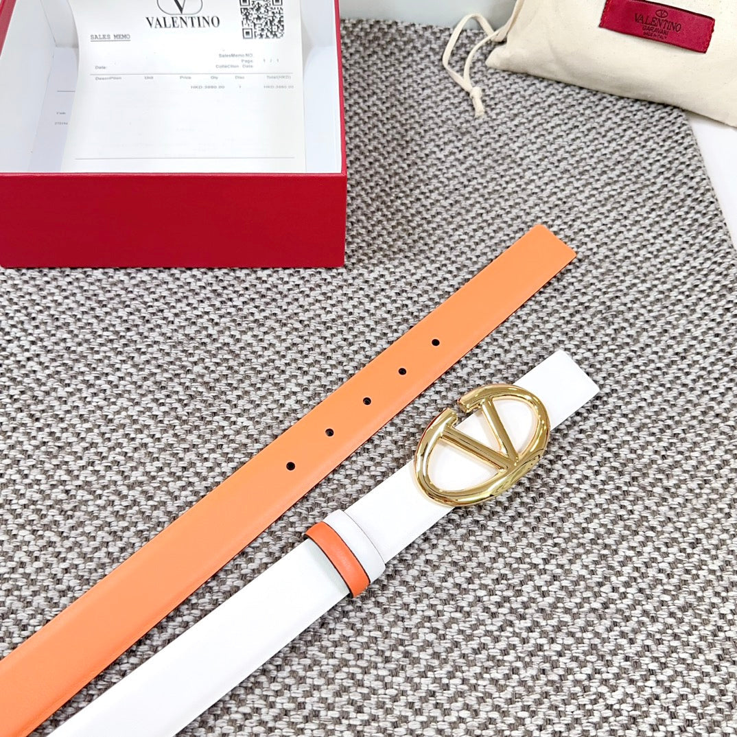 The Bold Edition Reversible Belt 30mm White Brown Calfskin Gold Buckle