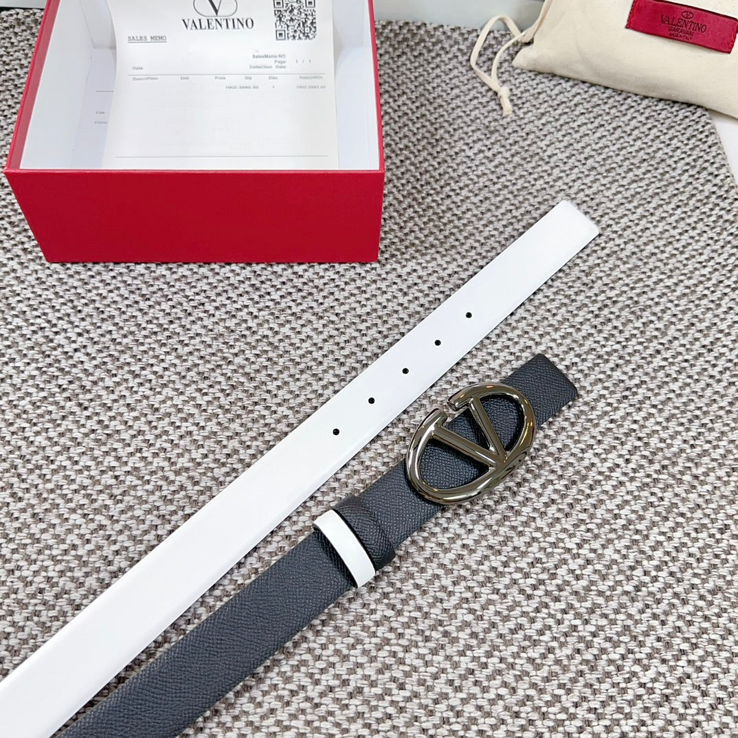 The Bold Edition Reversible Belt 30mm Black White Grained Calfskin Black Buckle