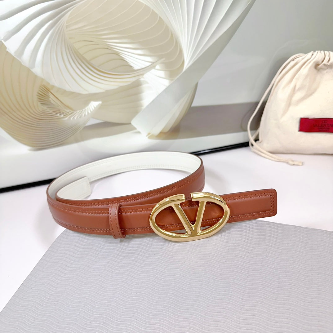 The Bold Edition Belt 30mm Brown White Calfskin Shiny Gold Buckle