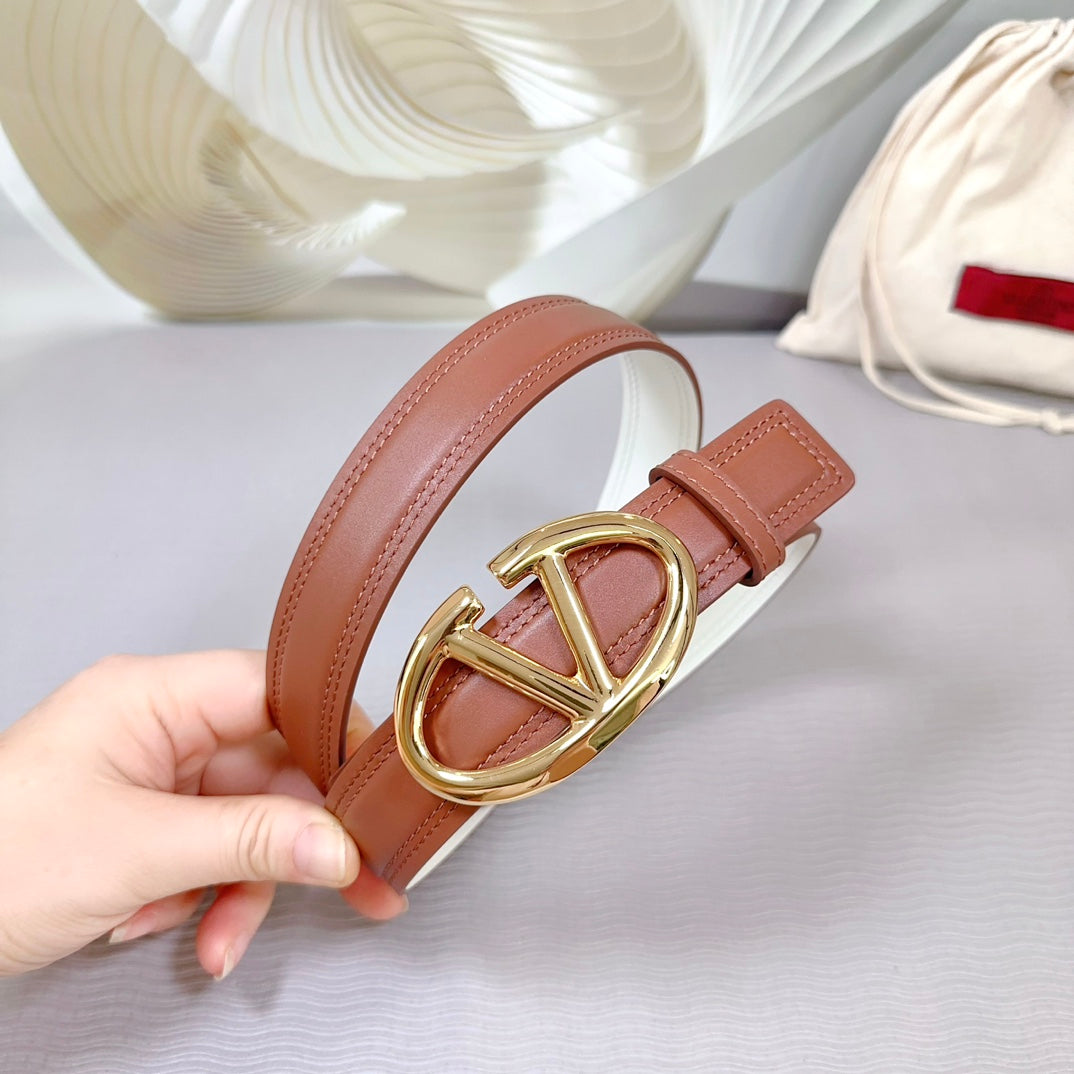 The Bold Edition Belt 30mm Brown White Calfskin Shiny Gold Buckle