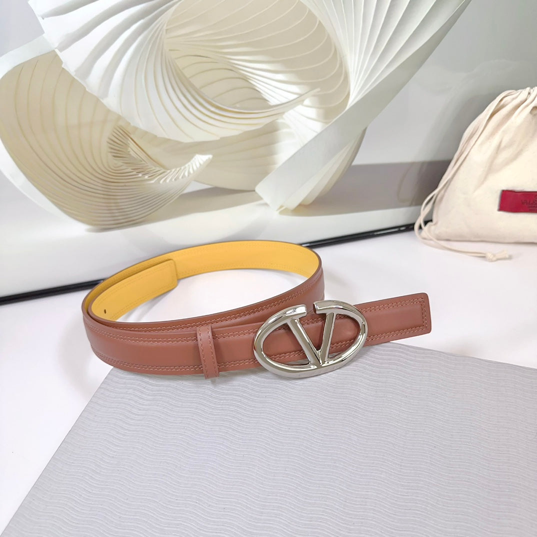 The Bold Edition Belt 30mm Brown Yellow Calfskin Silver Buckle