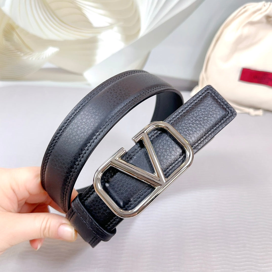 Vlogo Belt 34mm Black Calfskin Silver Buckle