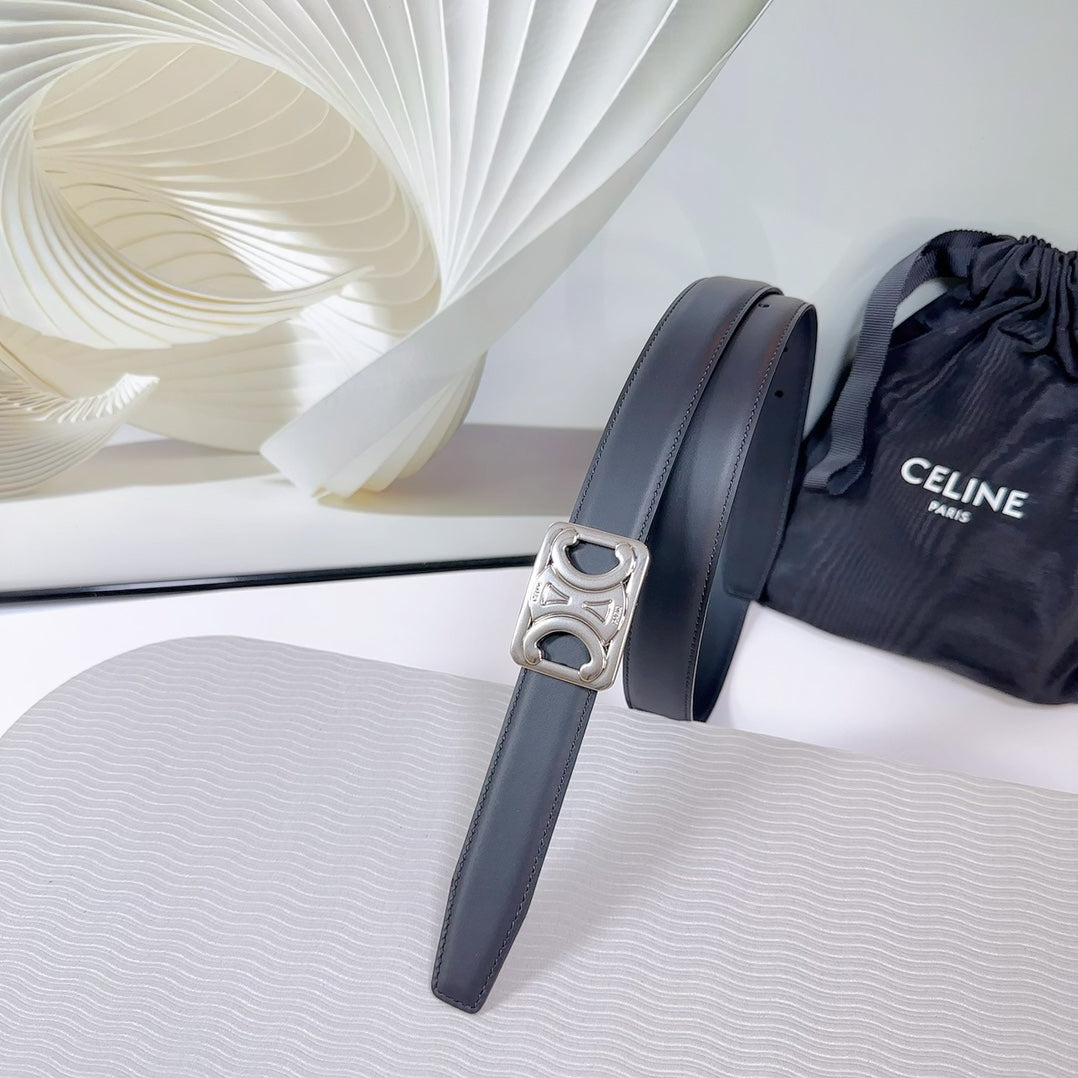 CL MEDIUM 25 MM REVERSIBLE FRAMED TRIOMPHE BELT BLACK CALFSKIN LIGHT SILVER HARDWARE