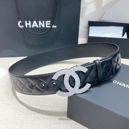 CC Belt 5.0 Sliver-Tone Buckle Black Quited Cowhide 200096