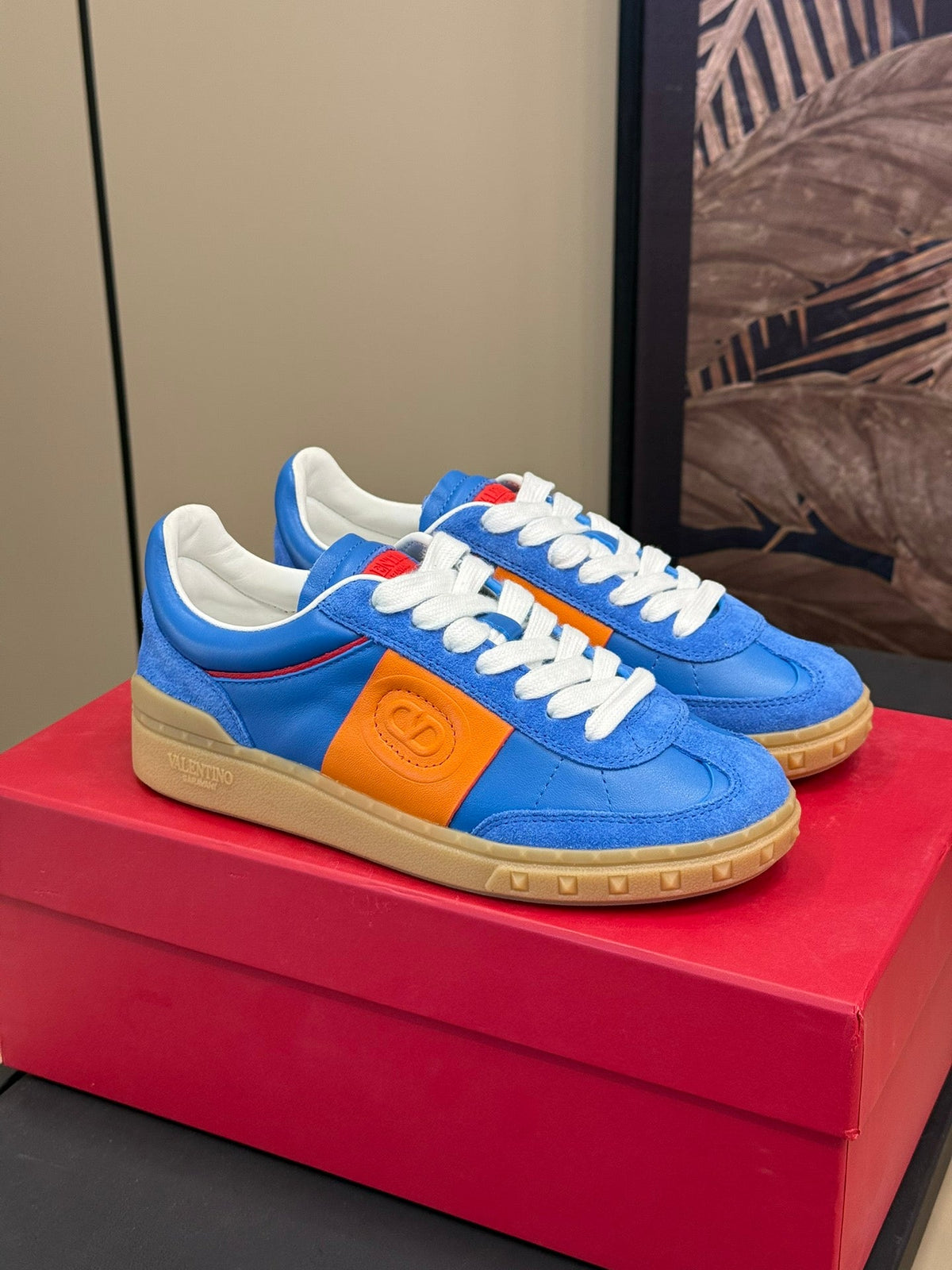 Upvillage Trainer In Blue Mix Orange Suede With Laminated Calfskin 992730