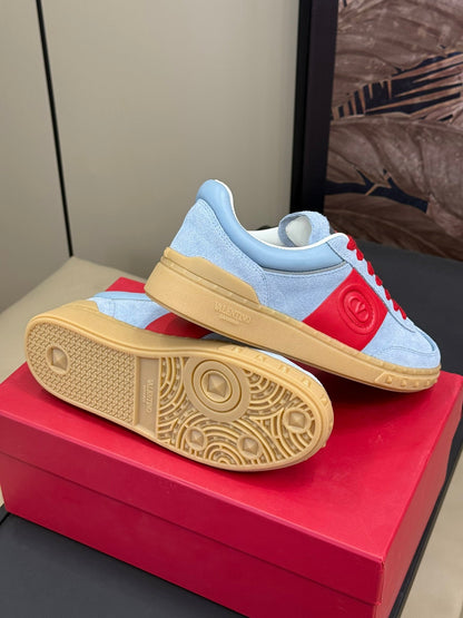 Upvillage Trainer In Light Blue Mix Red Suede With Laminated Calfskin 992731