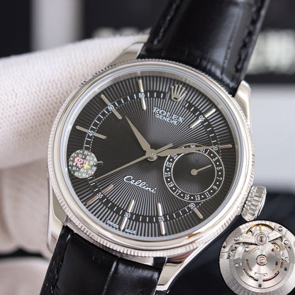 Rolex Cellini 39mm Silver Black Leather
