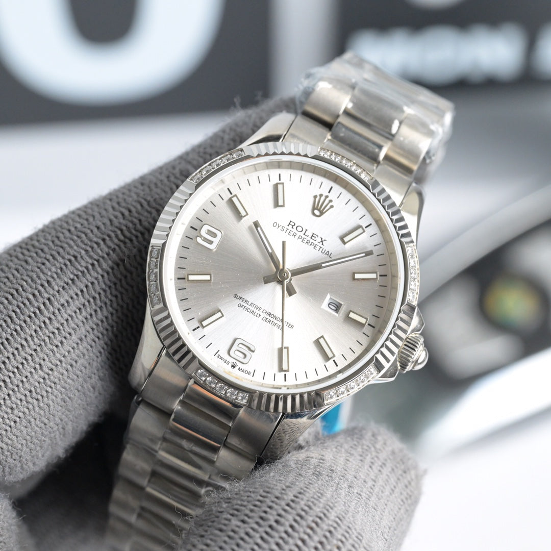Rolex 25 Oyster 34mm Silver Stainless Steel