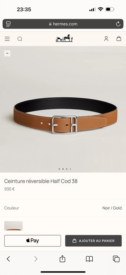 HM Half Cod Reversible 38mm Belt Black Brown Leather 188092