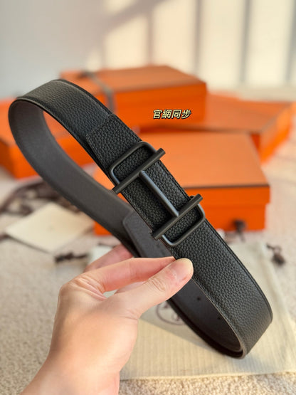 HM Silver Buckle 38mm Royal Belt Black Leather 200636