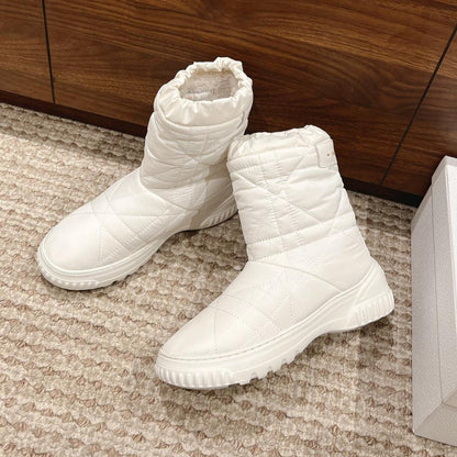 CD Ankle Boots White Quilted Windbreaker Fabric And Fleece