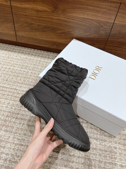CD Ankle Boots Black Quilted Windbreaker Fabric And Fleece
