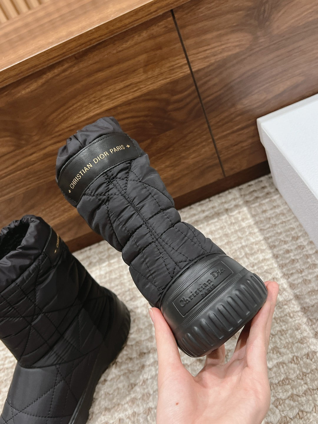 CD Ankle Boots Black Quilted Windbreaker Fabric And Fleece