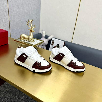 One Stud Sneaker Garavani Burgundy Calfskin White Fabric
