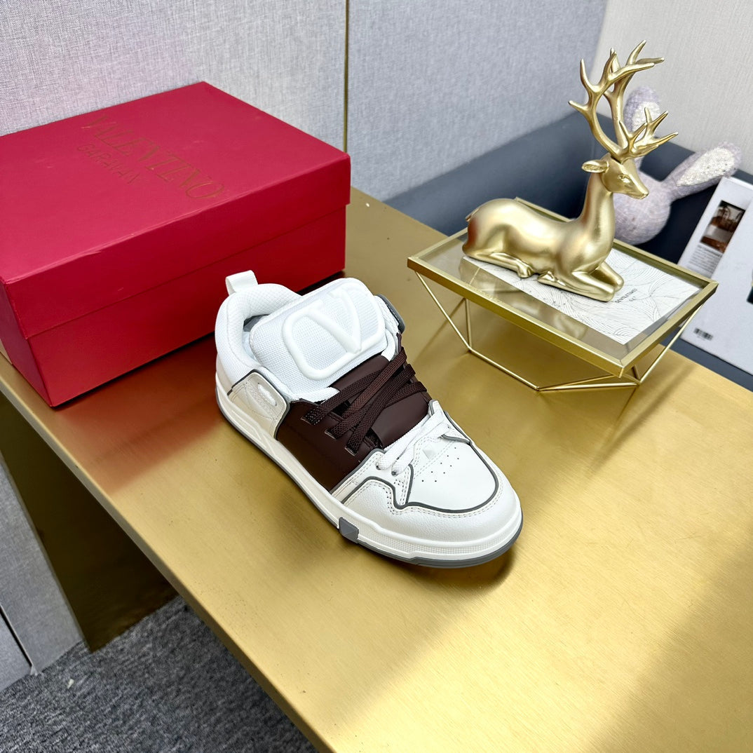 One Stud Sneaker Garavani Calfskin Fabric Brown White